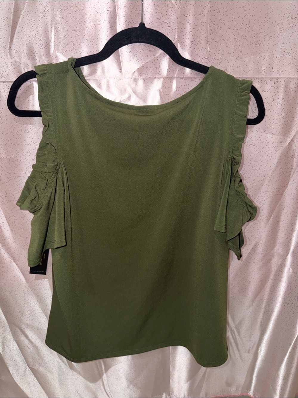 NWT Worthington Petite Olive Green Cold-Shoulder Ruffle Top - PM